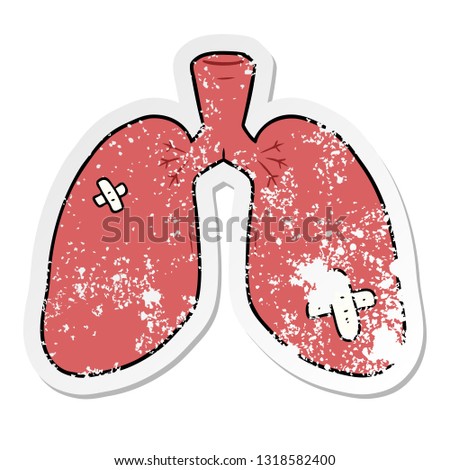 distressed sticker of a cartoon repaired lungs