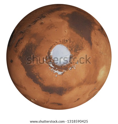 Planet Mars of solar system  North Pole render isolated on white background. Flat picture without shadows. Elements of this image furnished by NASA.