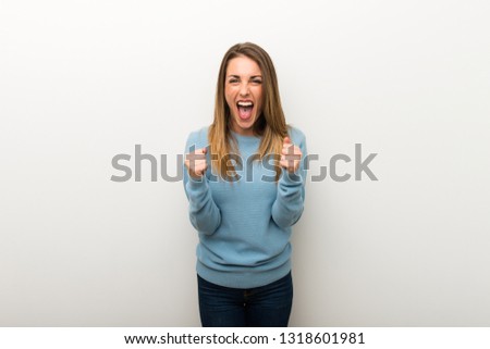 Blonde woman on isolated white background frustrated by a bad situation