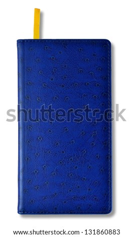 blue leather notebook isolated on white