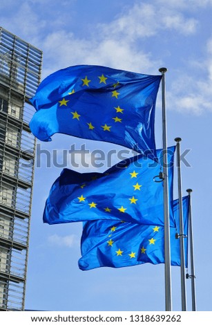 European Union (EU) flags flying in Brussels, Belgium