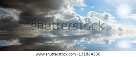 Dramatic sky over sea. Natural banner. Forces of nature concept.