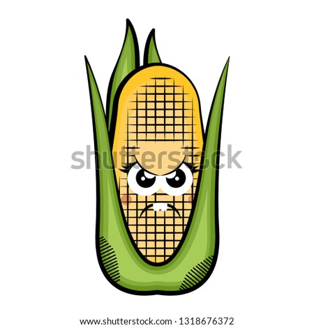 Angry corn cob cartoon. Colored sketch. Vector illustration design