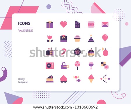 Simple color valentine icon set. Pattern background layout flat design style minimal vector illustration