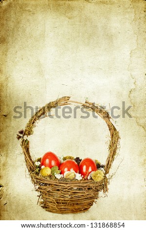 Vintage photo of Easter eggs in basket