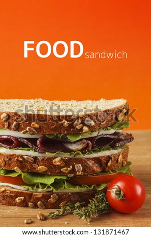 Sandwich on wood background