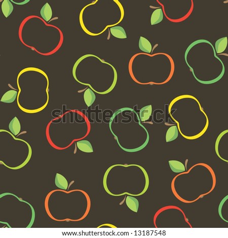 Seamless pattern  with apples on the black background.(can be repeated and scaled in any size)