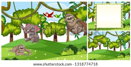 Set of Jungle animal scenes illustration