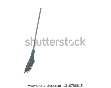Clipping path of Old broom Laid against the wall on a white background