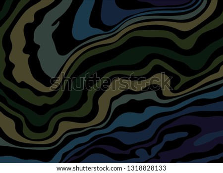 Dark background. Ultraviolet wavy stripes pattern. Background of black and ultramarine winding lines. Illusion 3d image