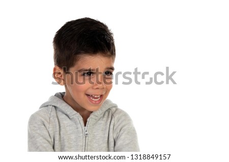 Gipsy child with grey sweatshirt isolated on a white background