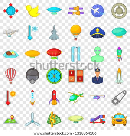 Aircraft icons set. Cartoon style of 36 aircraft vector icons for web for any design