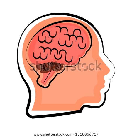 Isolated human brain in a body. Colored sketch. Vector illustration design