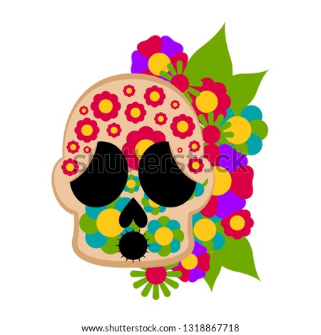 Mexican colored floral skull. Vector illustration design