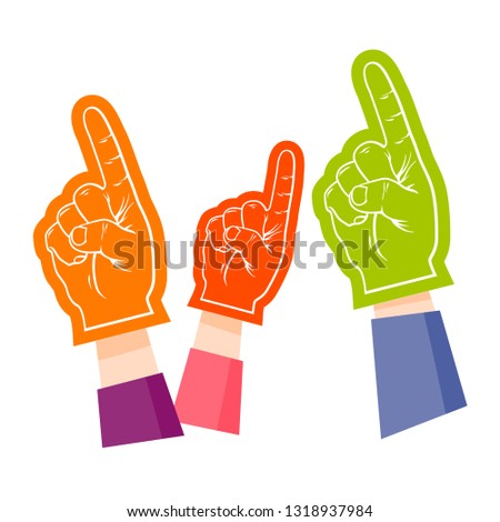 Cartoon flat illustration of Hand wearing foam finger, cartoon hand of people, vector illustration isolated on white background