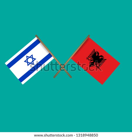 Israel and Albania crossed flags.Language learning or travel concept