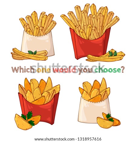 Vector illustrations on the fast food theme: french fries. Isolated objects for your design. Each object can be changed and moved.
