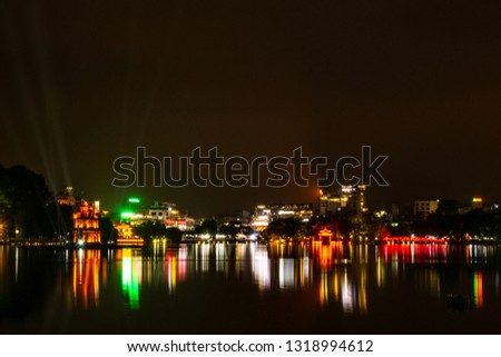 Ho Guom (Guom lake) at night in Hanoi, Vietnam.