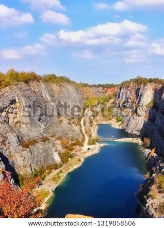 The Velká Amerika in the Czech Republic. The limestone quarry nicknamed "Czech Grand Canyon" is located in the protected landscape area of ​​the Czech Karst.