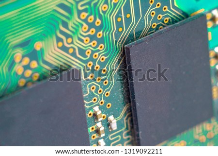 Macro picture of green printed circuit board - PCB