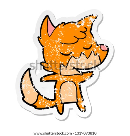 distressed sticker of a friendly cartoon fox