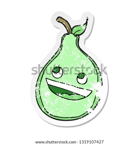 retro distressed sticker of a cartoon pear