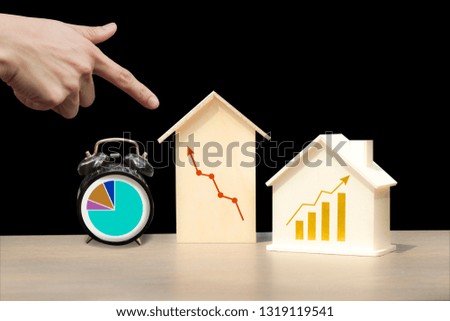 Houses, buildings and clocks in the picture have a graph line up. Represents investment in property And building stocks that gain more benefits