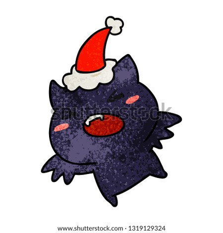 hand drawn christmas textured cartoon of kawaii bat