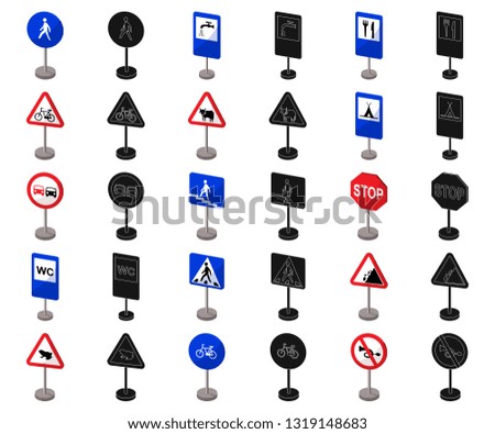 Different types of road signs cartoon,black icons in set collection for design. Warning and prohibition signs vector symbol stock web illustration.