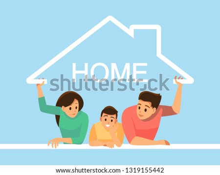 Family with children in the house  symbol,Vector illustration cartoon character.