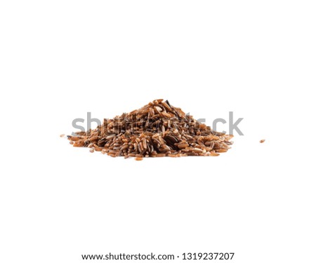 Brown rice heap isolated on white background.