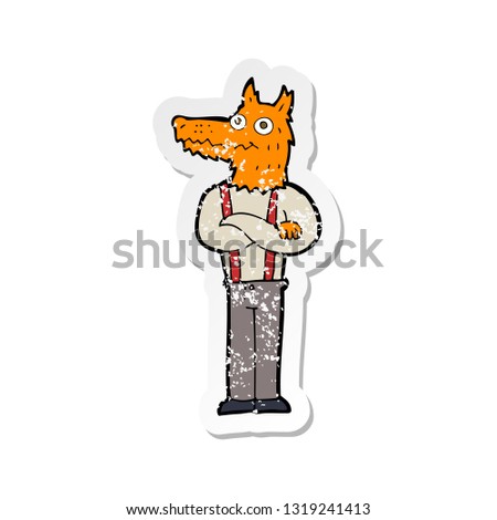 retro distressed sticker of a cartoon funny fox