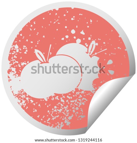 distressed circular peeling sticker symbol of a juicy apple
