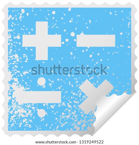 distressed square peeling sticker symbol of a math symbols