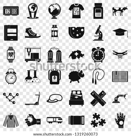 Swiss things icons set. Simple style of 36 swiss things vector icons for web for any design