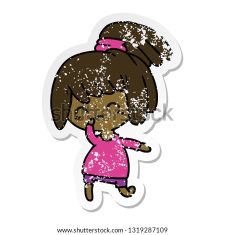 freehand drawn distressed sticker cartoon of cute kawaii girl