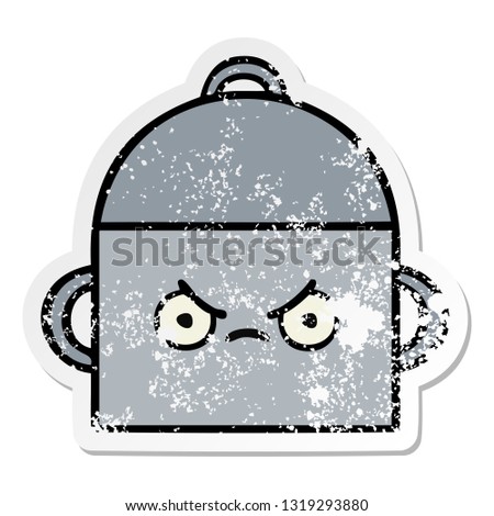 distressed sticker of a cute cartoon cooking pot
