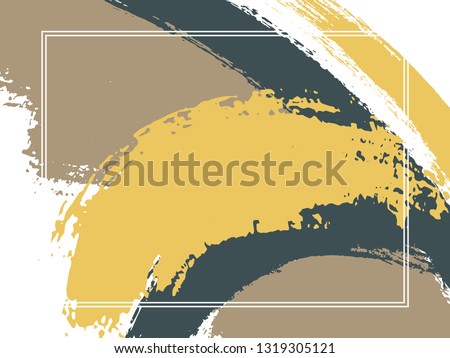 Horizontal border with paint brush strokes background.  Textured design template for card. Vector border rectangular frame with colorful painted ink brushstrokes backdrop, watercolor texture.