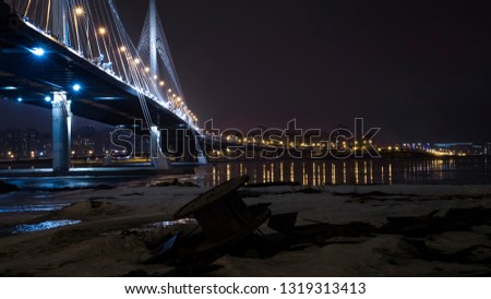 Night view of the suspension bridge in St. Petersburg, Russia