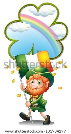 Illustration of an old man holding the flag of Ireland on a white background
