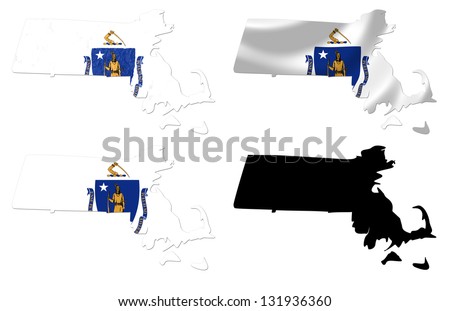 US Massachusetts state flag over map collage