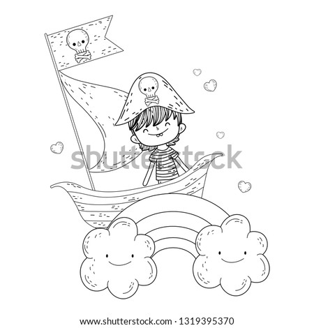 little pirate in boat with rainbow