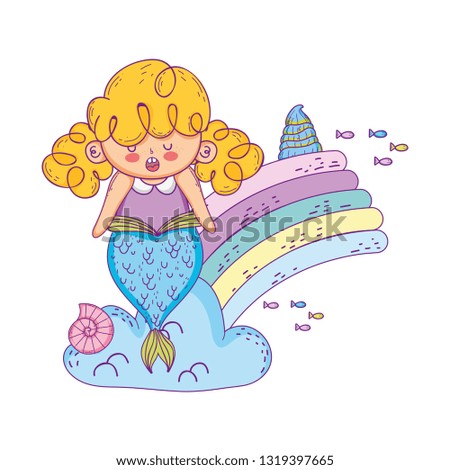cute mermaid with rainbow in clouds