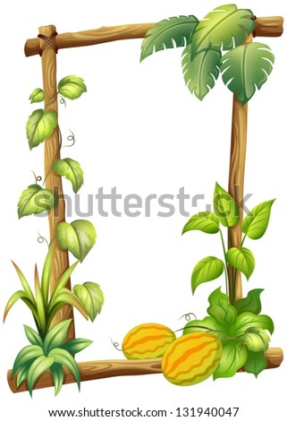 Illustration of a wooden frame with plants on a white background