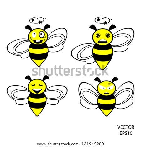 set of feeling on small face of baby bee , bee icon,bee drawing,bee outline,vector