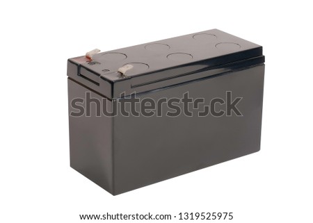 Rechargeable 12 volt UPS Battery on white background, isolated