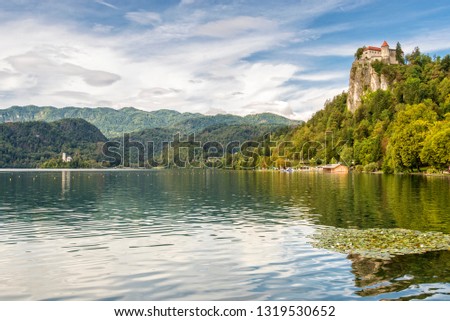 Scenic view of the castle over lake Bled in Slovenia