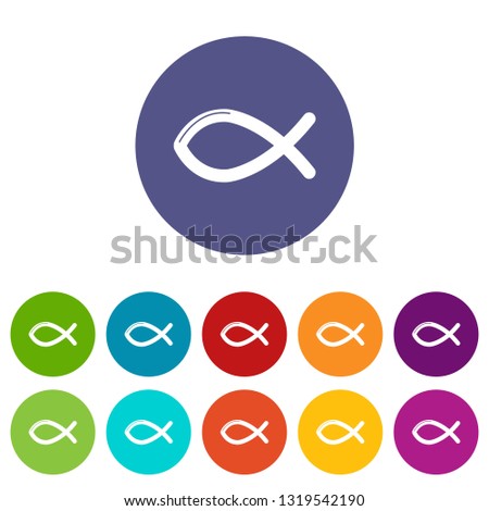 Christian fish symbol icons color set vector for any web design on white background