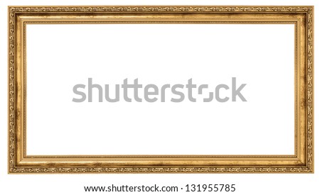 Extremely long golden frame isolated on white background