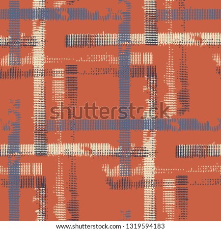Tartan. Seamless Background with Stripes. Abstract Texture with Horizontal and Vertical Strokes. Scribbled Grunge Pattern for Dress, Curtain, Paper. Scottish Motiff. Vector Texture.